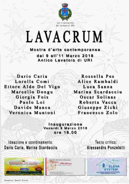 LAVACRUM, Mostra d'arte contemporanea, dal 9 all'11 Marzo 2018, Antico Lavatoio di Uri