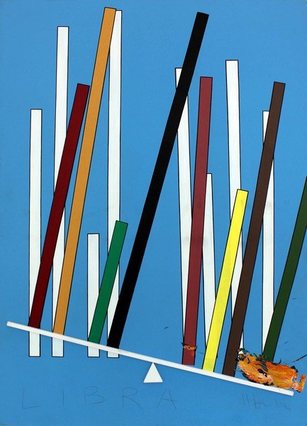 Aldo Mondino, Libra, senza data, tecnica mista su tela, cm. 180×130×2,2