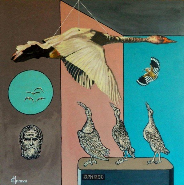 Enrico Manicardi, Uccelli,  2018, acrilico e inchiostro su tavola, cm 80x80