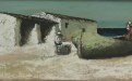 Ausonio Tanda "Pescatori con barca" Olio su cartone, cm. 47 x 50