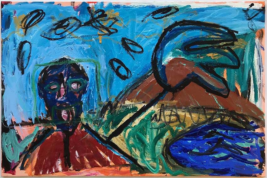 Matteo Cordero "Vesuvio (Selfportrait)", acrylic and oil sticks on canvas, 100x150cm, 2019