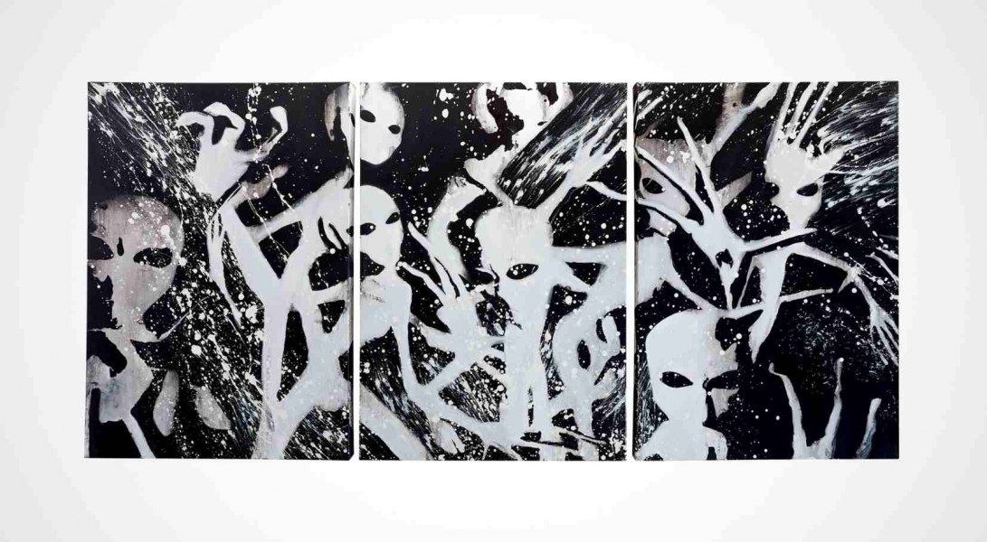 Andrea Prandi, Contatto (Contact), 2012, olio su tela, 100x200 cm 