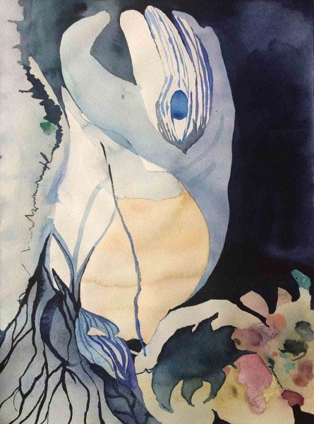Paula Kamps - "Access (blue)", 2016 - screenprint and watercolor on paper, 31x41cm
