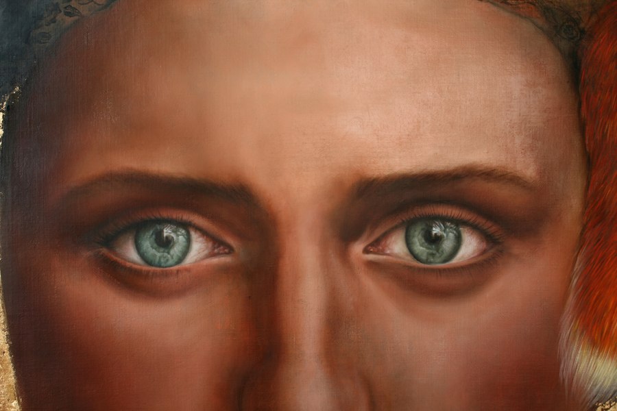 Amorose. Matilde con volpe (particolare), olio su tela, cm 200 x 125, 2019