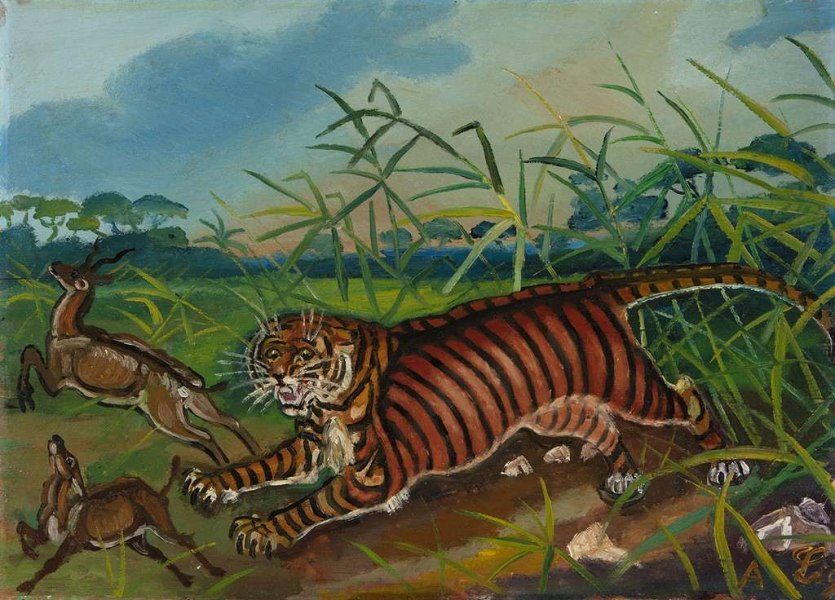 Antonio Ligabue, Tigre, II periodo (1939-1952), olio su faesite, cm. 40x52