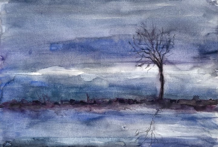 Blu, 2026 - tecnica mista con acrilico e tempera - cm 35x50