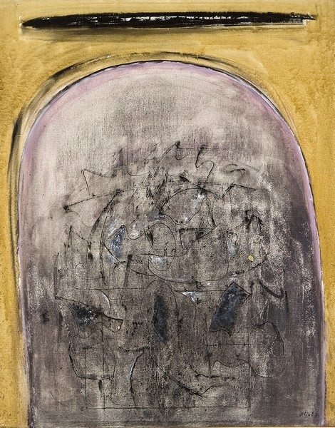Bruno Olivi, Tracce nell’arco, 1973, olio su tela, cm. 100x80