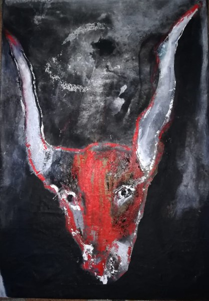 Margareth Dorigatti, "Toro", 2018, tecnica mista su tela, cm 100 x 70