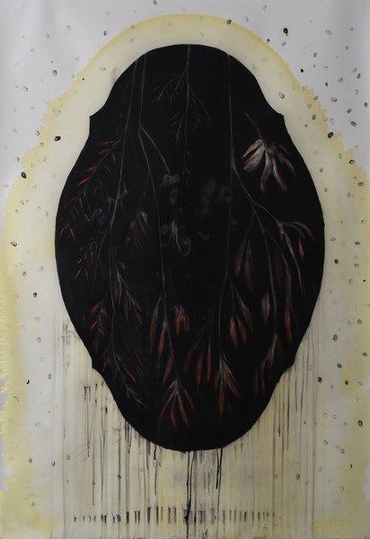 Elena Hamerski, Foresta Nera - Pyrostega Venusta, 2017, olio di lino, pastelli acquerellabili e carbone su carta, cm 220x150 
