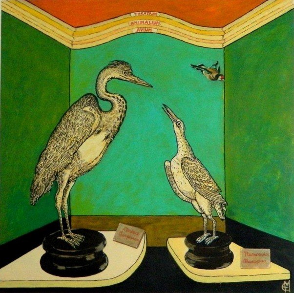 Enrico Manicardi, Theatrum animalium avium, 2009, olio e acrilico su tavola, cm 80x80
