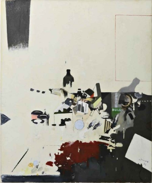 Ferroni, Oggetti, 1964, olio su tela, cm. 96x79.