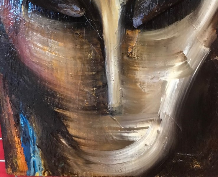 Alfonso Siracusa Orlando | Mainstream 2025 (detail) olio su cartoni telati, gusci di cozze, griglie barbecue e torce bamboo su parete | cm 320x190x12 | Installazione site specific