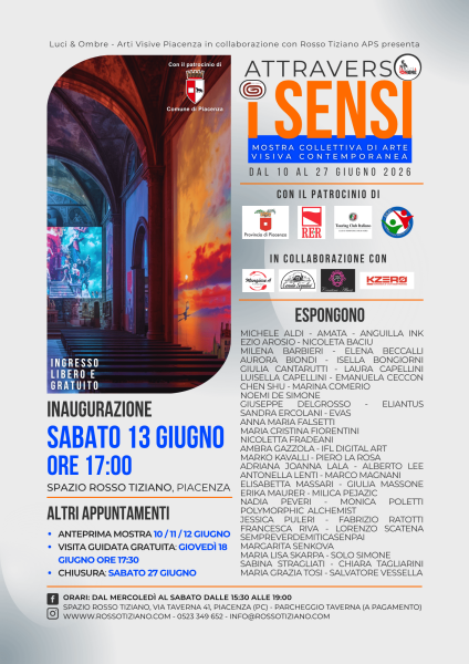 Locandina evento Attraverso i sensi, mostra collettiva di arte visiva contemporanea