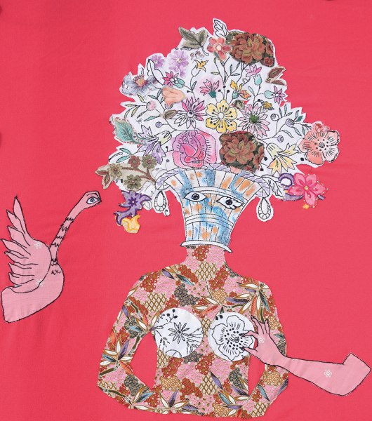Loredana Galante - Risveglio con pizzico - 2023 - cm 100x80 tessuto di sfrido e ricamo