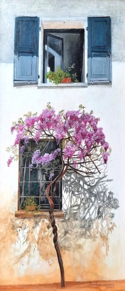 Loredana Riavini - Glicine, 2024 - acrilico su tavola - cm 69x31