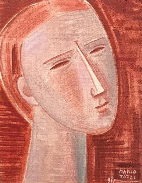 Mario Tozzi, Testina bruna, 1967, olio su tela applicata su pannello, cm. 35x27