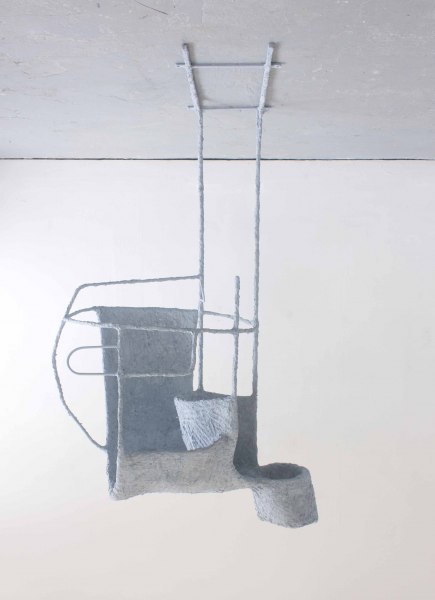 Olivia Bax, Chute, 2019, steel, chicken wire, paper, glue, paint, plaster, screws, 180 x 100 x 112 cm