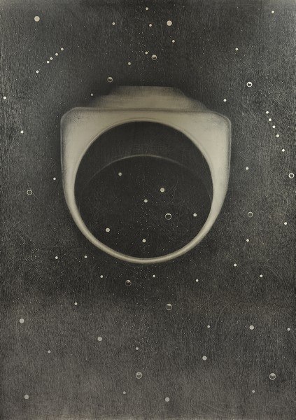 Omar Galliani, L'anello di Berenice, 2019, grafite su tavola, cm. 232x160
