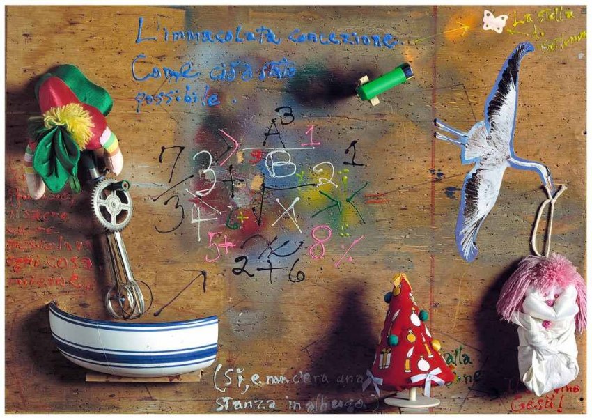 L’Immacolata Concezione, come ciò è stato possibile, 1994, tecnica mista e oggetti applicati,60x80x20 cm, Foto Paolo Pugnaghi