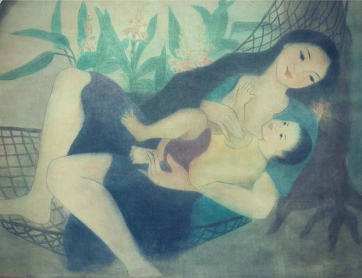 Pham Kim Hoa - Mother and son - 85x115 cm - Silk Painting