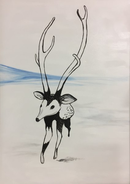 Viviana Puecher, White deer, olio su tela