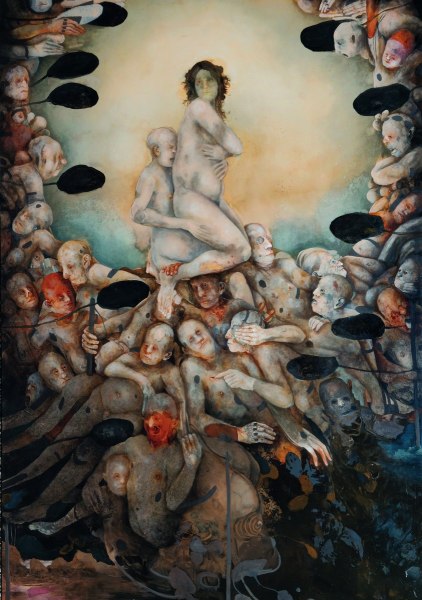 Sergio Padovani, La strada perduta, 2024, olio, bitume e resina su tela, 230 x 160 cm