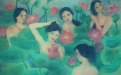 Pham Kim Hoa - Ladies and lotus lake - 50x105 cm - Silk Painting
